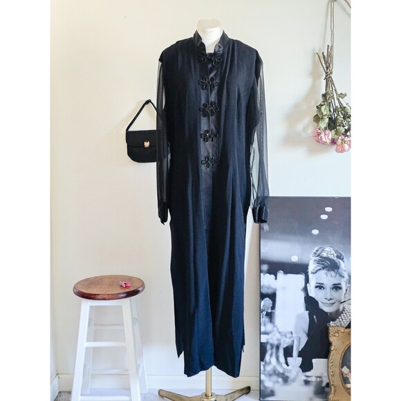 R&M Richards Jackets & Blazers - R M Richards Vintage 80s Black Sheer Long Sleeve Longline Jacket Cover Up  L